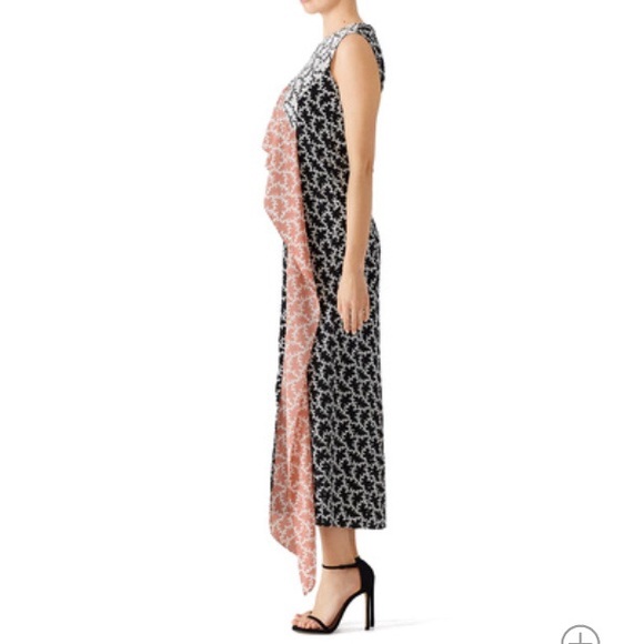 DVF pink ruffle trim midi silk print black white 6 - Picture 3 of 16